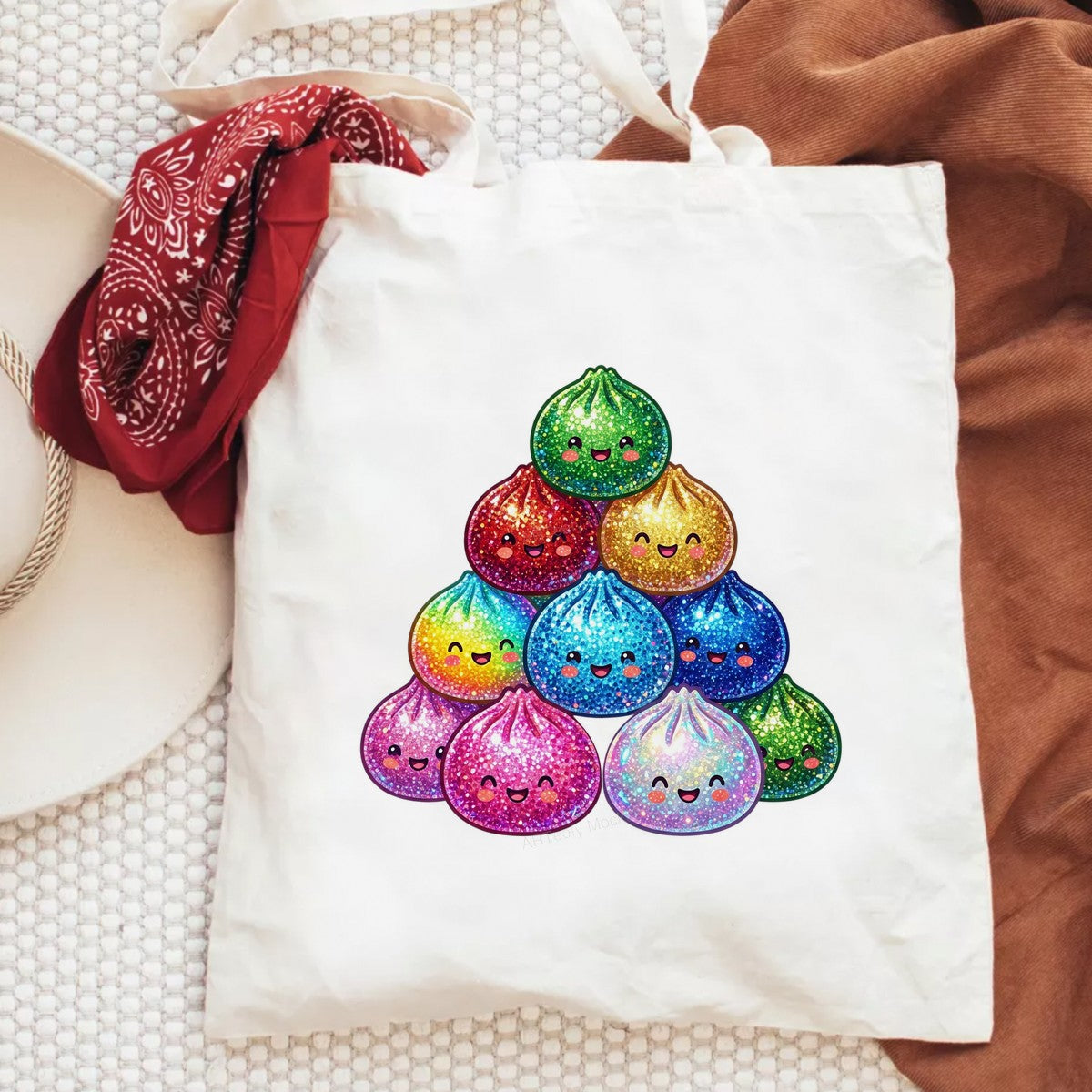 DTF Transfer Rainbow Glitter Dumpling Faces Kawaii Graphic for T Shirts Hoodies and Tote Bags - 6