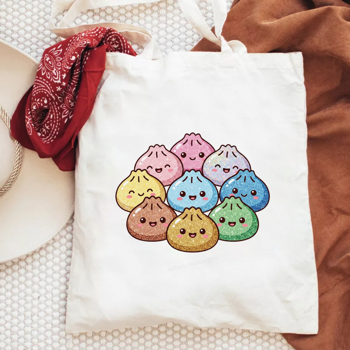DTF Transfer Cute Glitter Rainbow Dumpling Faces Graphic for T Shirts Hoodies and Tote Bags - 6