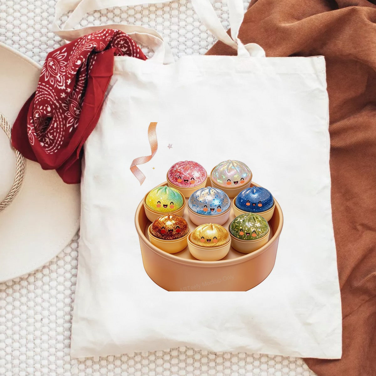 Funny Graphic Transfer Cute Glitter Dumpling Faces Cartoon Steamer Basket Design for T Shirts Hoodies and Tote Bags - 6