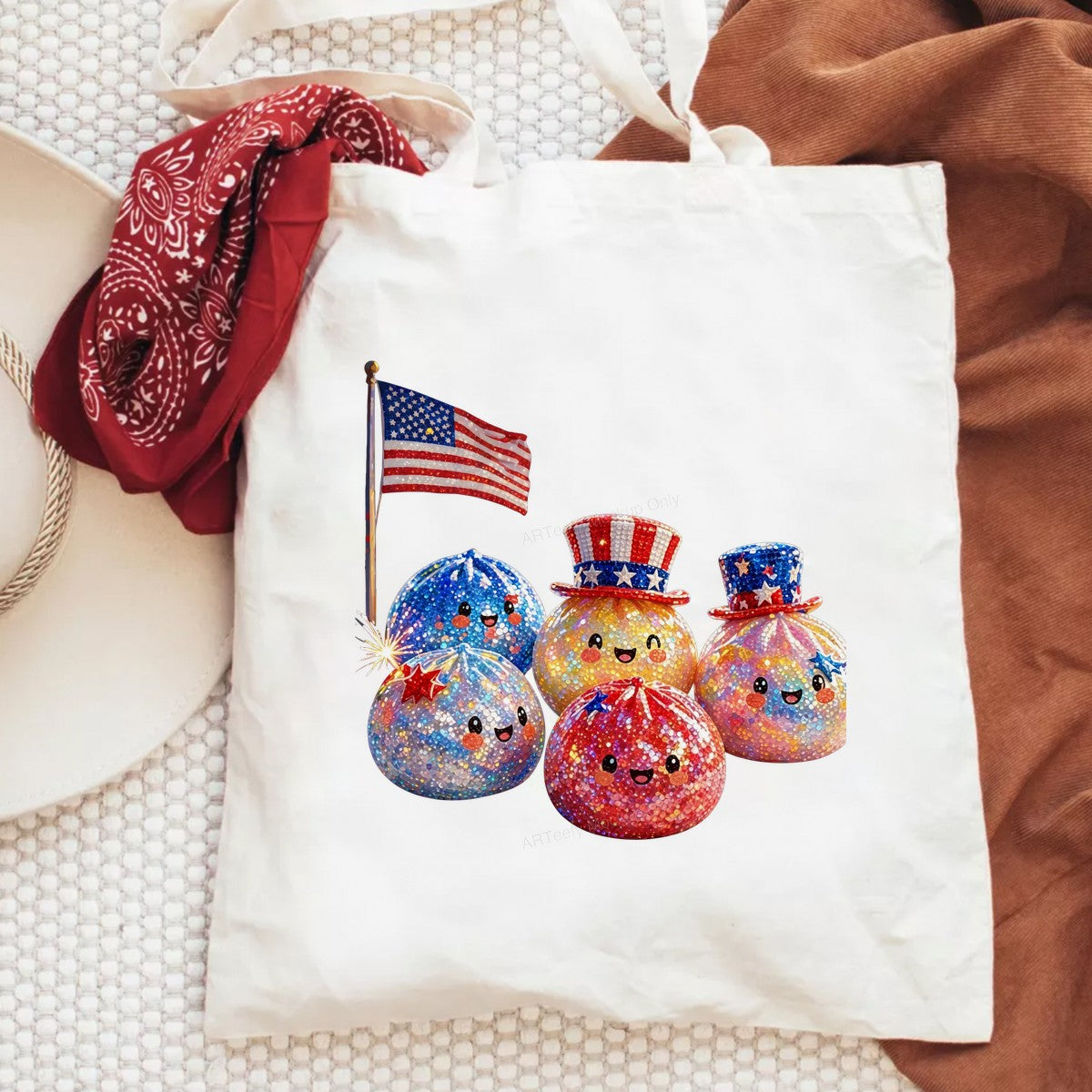 DTF Heat Transfer Patriotic Sparkle Smiley Fireworks Graphic with American Flag for 4th of July T Shirts and Hoodies - 6