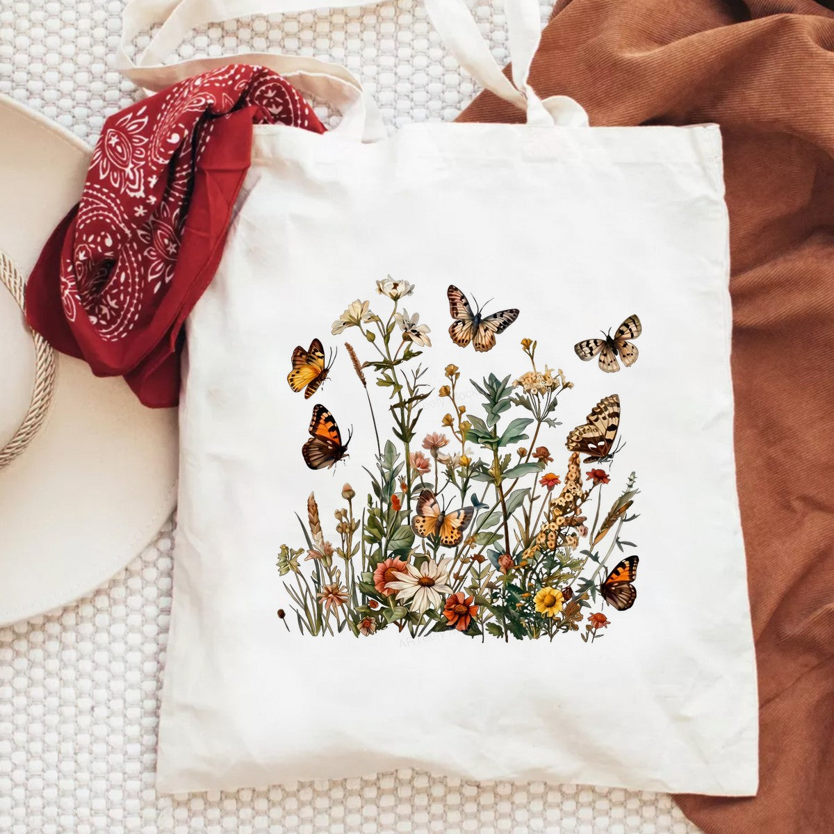 DTF Heat Transfer Wildflower Meadow with Butterflies Vintage Botanical Graphic for T Shirts Hoodies and Tote Bags - 6