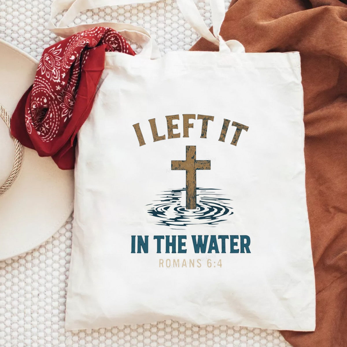 Christian Heat Transfer I Left It In The Water Cross and Ripples Scripture Graphic for T Shirts Hoodies and Christian Apparel - 6