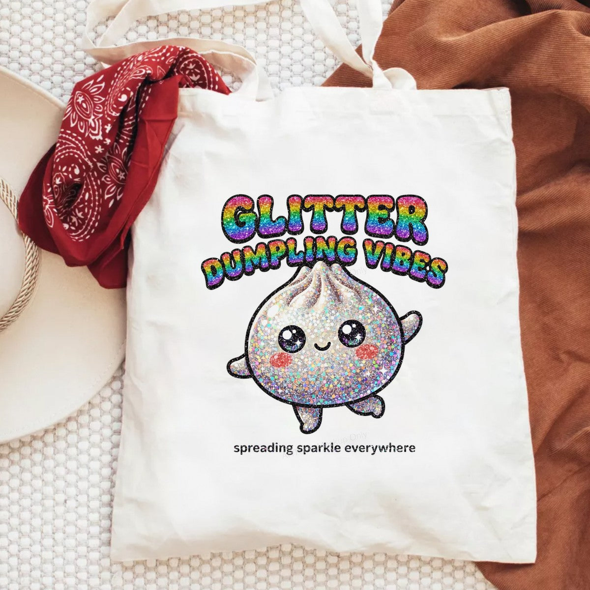 DTF Heat Transfer Glitter Dumpling Vibes Rainbow Sparkle Graphic for T Shirts Hoodies and Tote Bags - 6