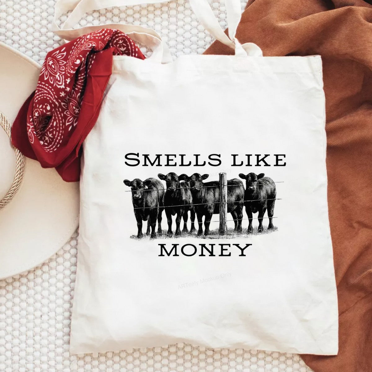 DTF Transfer Smells Like Money Cattle Herd Western Graphic for Farm T Shirts and Hoodies - 6