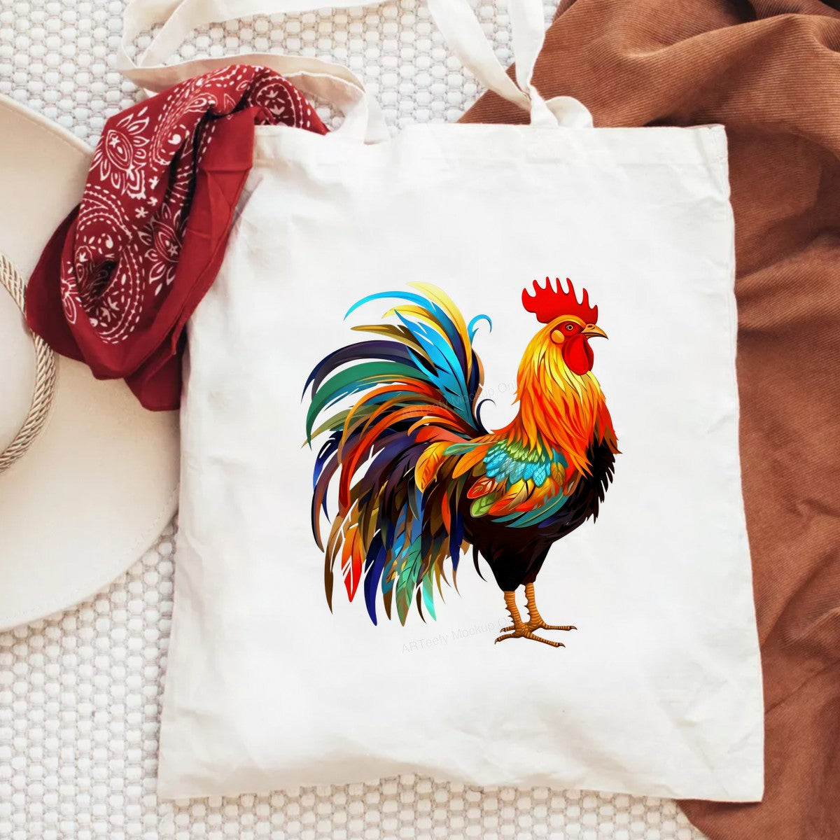 DTF Transfer Colorful Rooster Art Illustration Graphic for T Shirts Hoodies and Farmhouse Apparel - 6