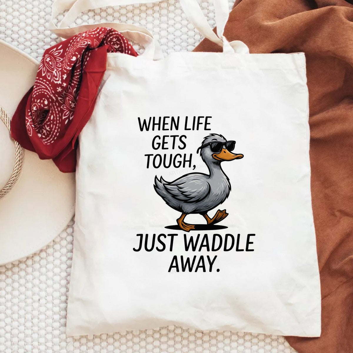 DTF Transfer When Life Gets Tough Just Waddle Away Funny Duck with Sunglasses Graphic for T Shirts Hoodies and Tote Bags - 6