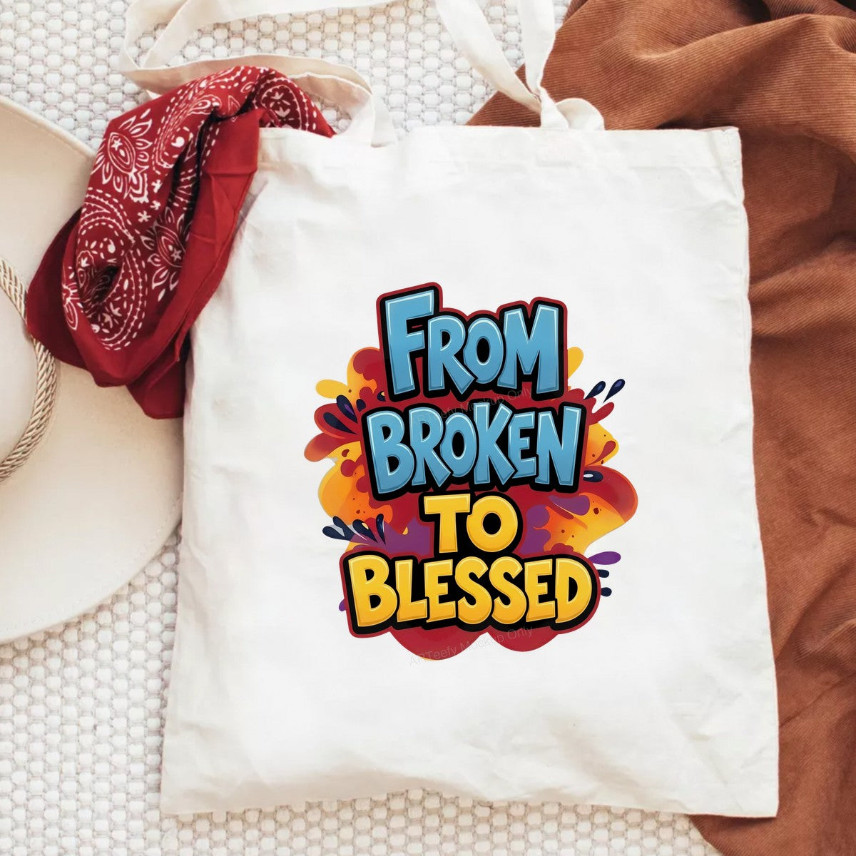 Christian Heat Transfer From Broken to Blessed Quote Colorful Bubble Letter Graphic for T Shirts Hoodies and Tote Bags - 6