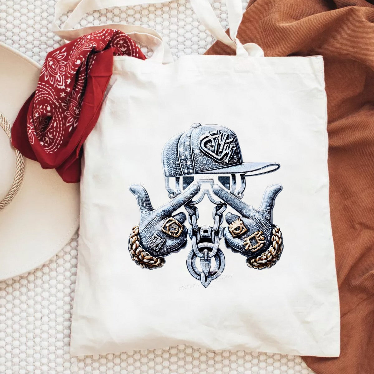 DTF Transfer Bling Skeleton Hands with Chains and Rings Hip Hop Graphic for T Shirts Hoodies and Streetwear Apparel - 6