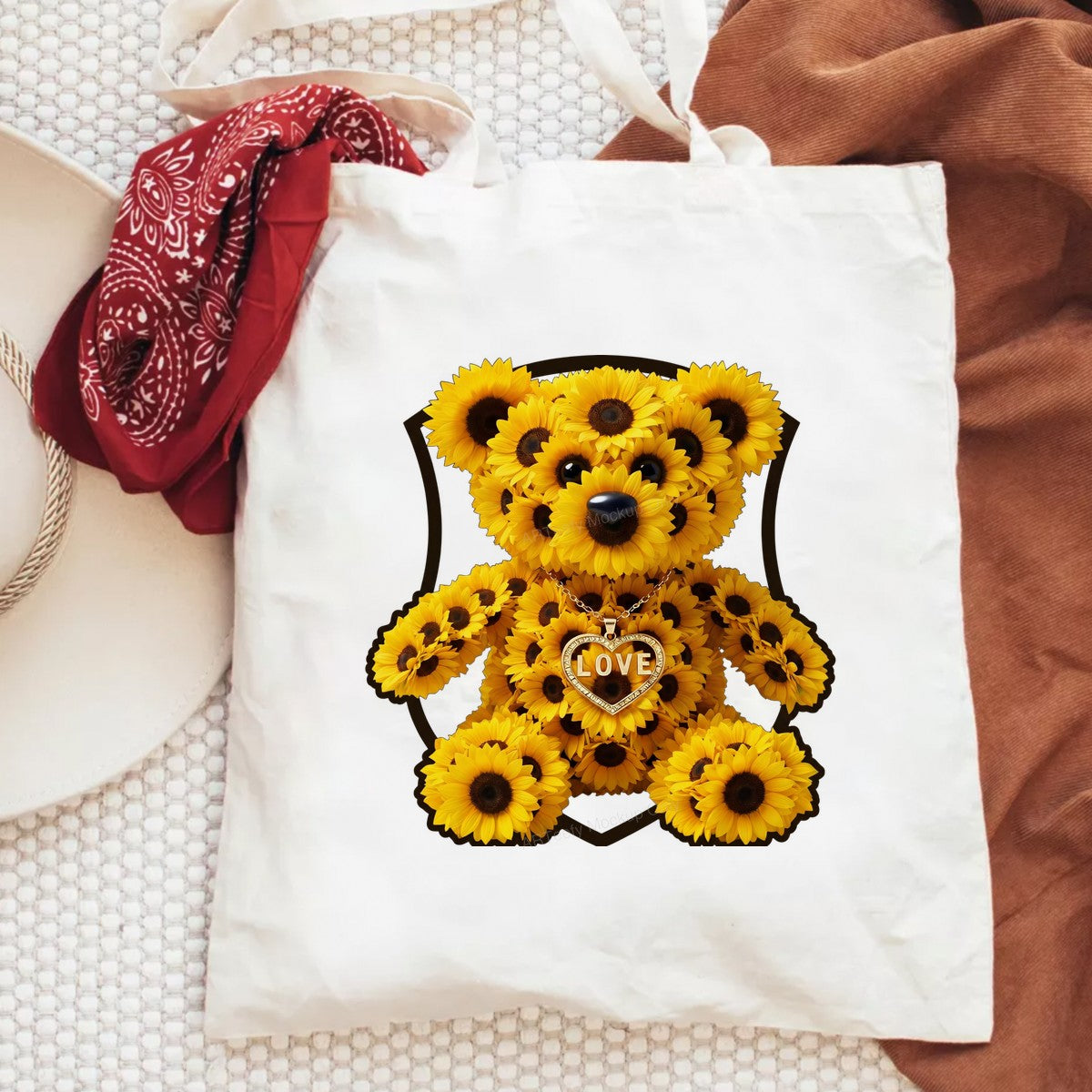 DTF Heat Transfer Sunflower Teddy Bear Love Heart Pendant Graphic for T Shirts Hoodies and Tote Bags - 6