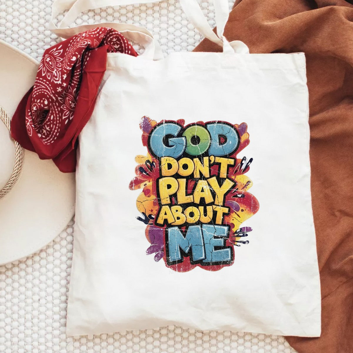 Christian Heat Transfer “God Don’t Play About Me” Colorful Graffiti Quote Graphic for T Shirts Hoodies and Tote Bags - 6