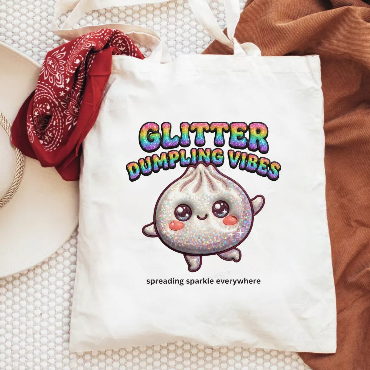 DTF Heat Transfer Glitter Dumpling Vibes Kawaii Sparkle Graphic for T Shirts Hoodies and Tote Bags - 6
