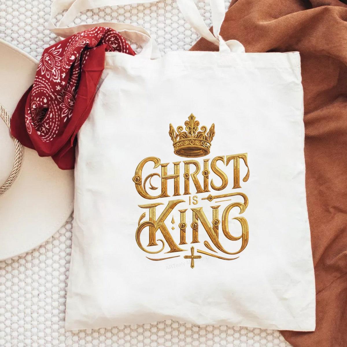 Christian Heat Transfer Christ Is King Crown and Cross Gold Lettering Design for Christian Apparel and Gifts - 6