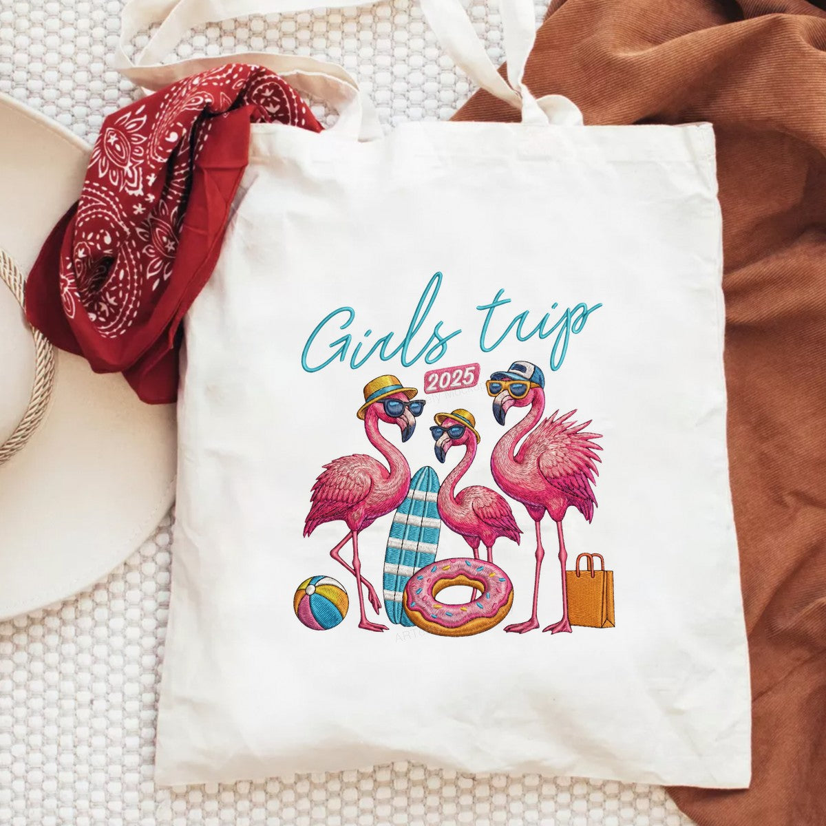 DTF Heat Transfer Girls Trip 2025 Flamingo Beach Vacation Graphic for T Shirts Hoodies and Tote Bags - 6
