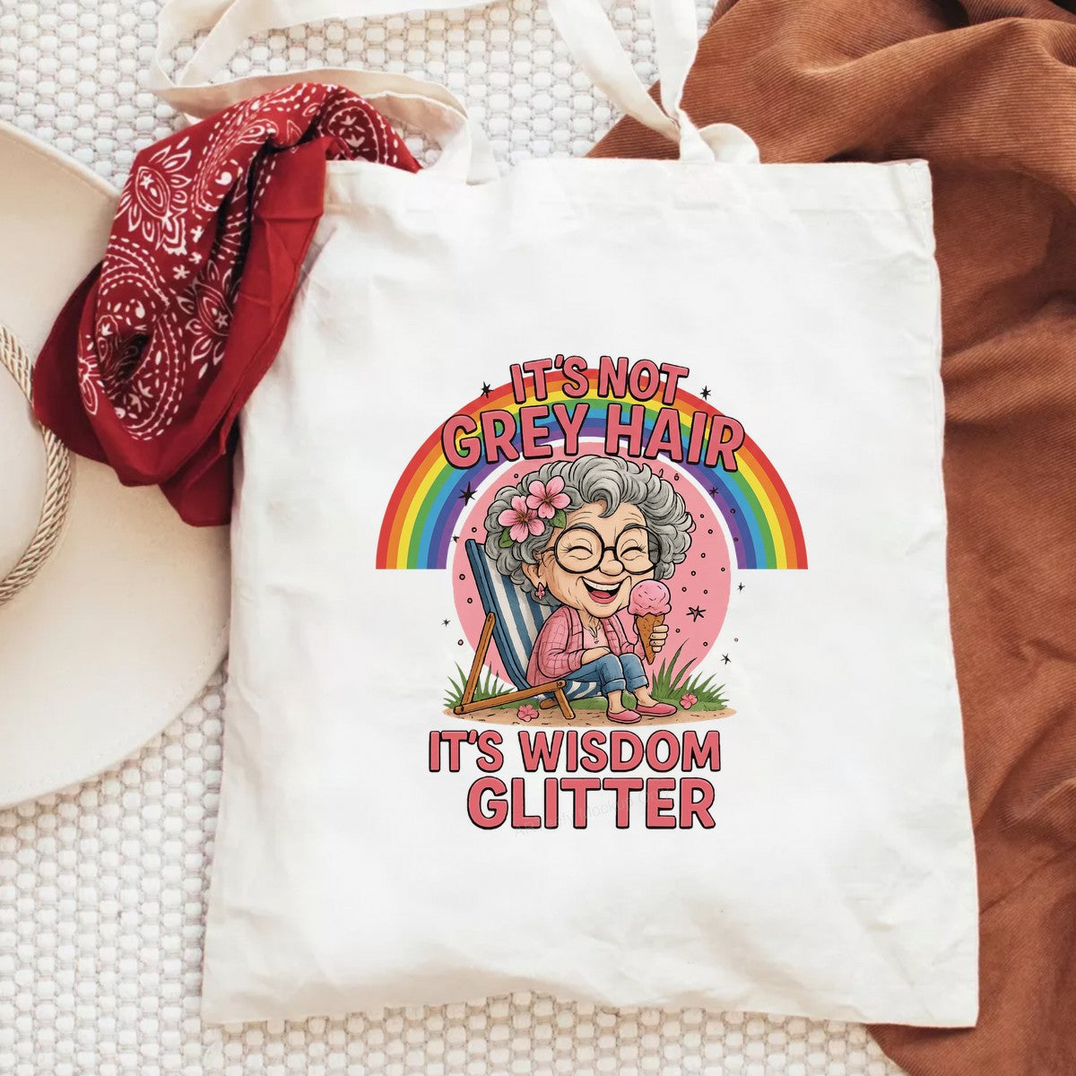 DTF Transfer It’s Not Grey Hair It’s Wisdom Glitter Grandma Rainbow Graphic for T Shirts Hoodies and Gifts - 6