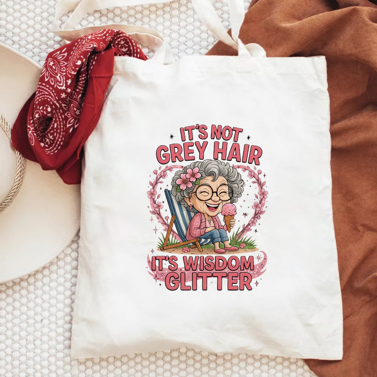 DTF Transfer It’s Not Grey Hair It’s Wisdom Glitter Grandma Graphic for T Shirts Hoodies and Gifts - 6
