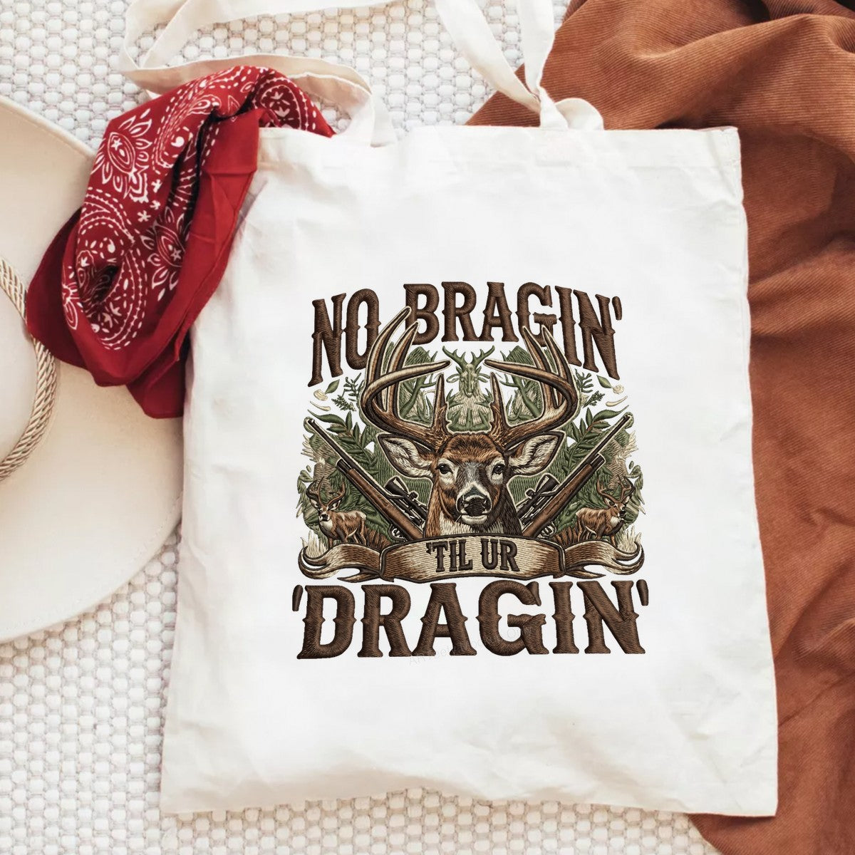 DTF Heat Transfer No Bragin Til Ur Draggin Deer Skull and Rifles Hunting Graphic for T Shirts Hoodies and Outdoor Apparel - 6