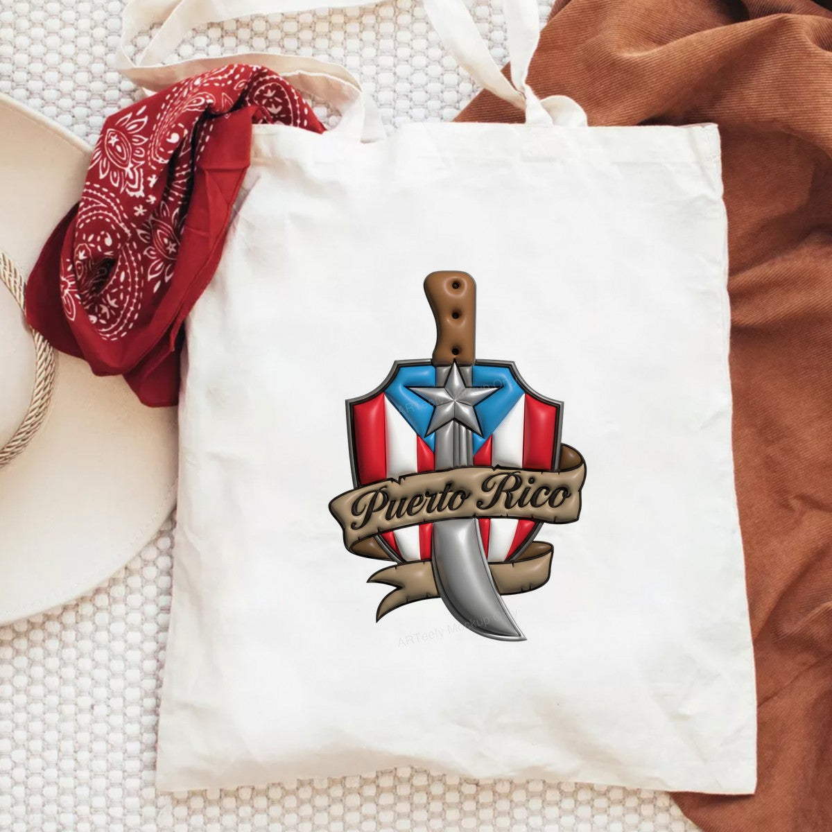 DTF Heat Transfer Puerto Rico Flag Shield with Knife Graphic for T Shirts Hoodies and Tote Bags - 6