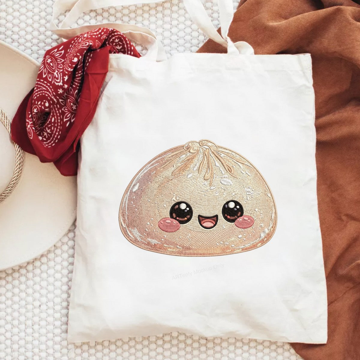 DTF Heat Transfer Cute Kawaii Dumpling Face Embroidery Style Graphic for T Shirts Hoodies and Tote Bags - 6