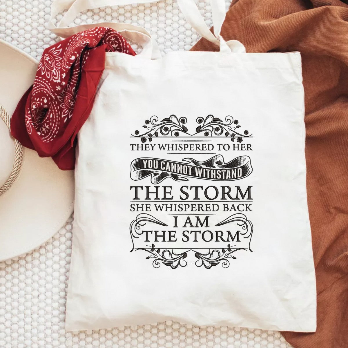 DTF Heat Transfer “They Whispered To Her I Am The Storm” Feminine Script Graphic for T Shirts Hoodies and Tote Bags - 6