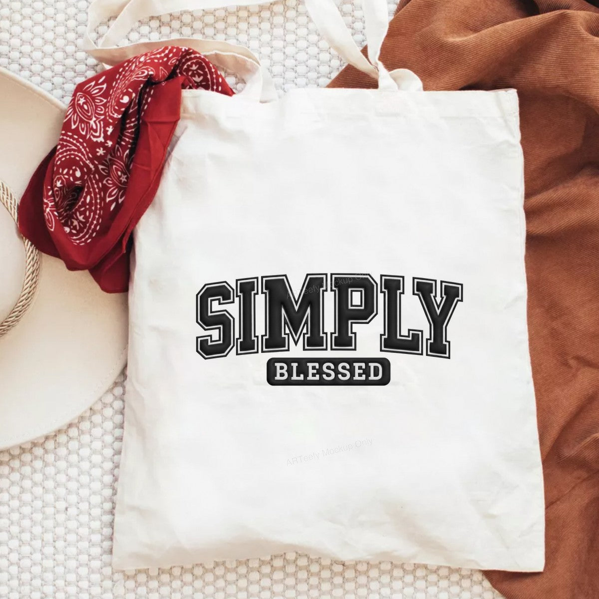 Christian Heat Transfer Simply Blessed Bold College Lettering Graphic for T Shirts Hoodies and Tote Bags - 6