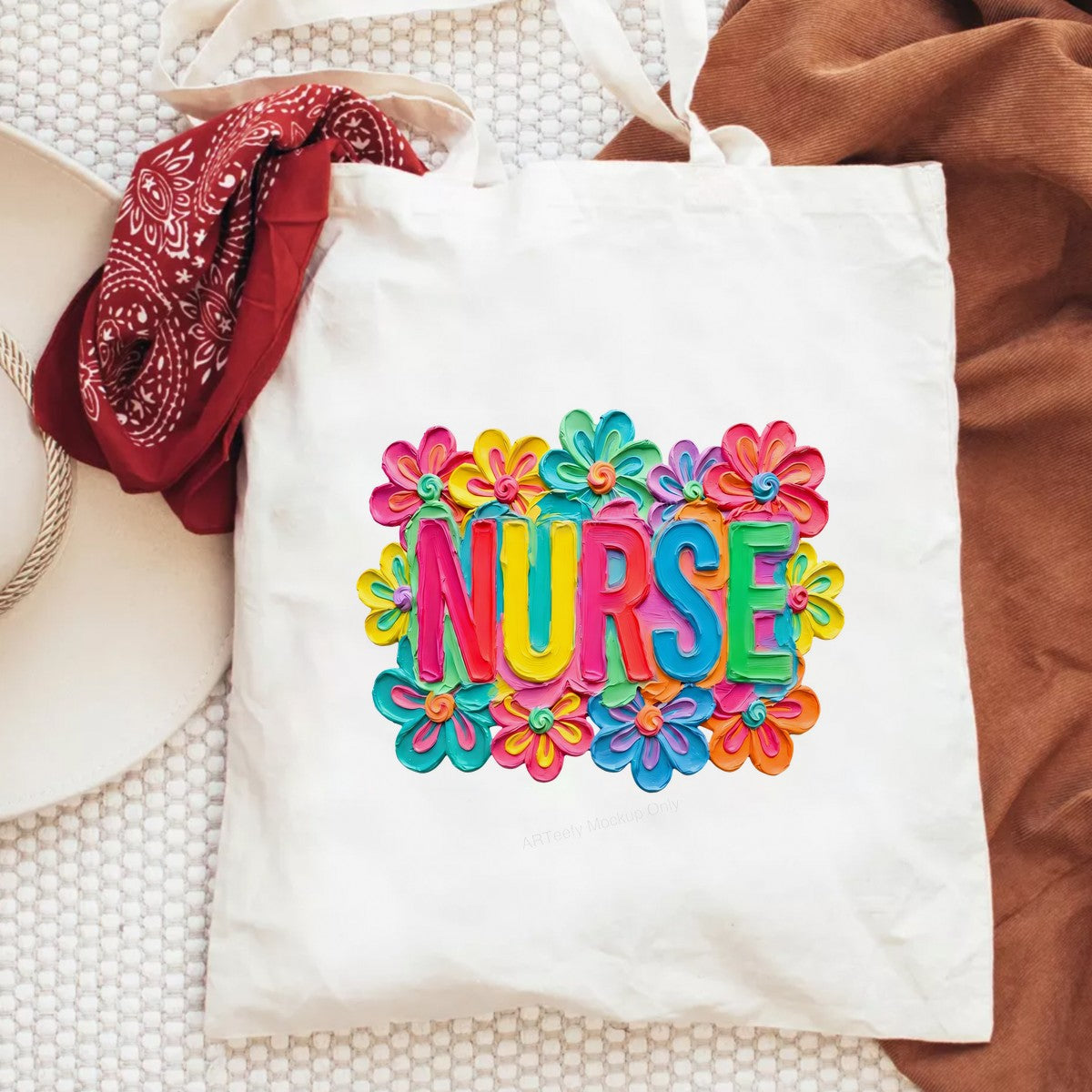 DTF Heat Transfer Colorful Nurse Text with Bright Floral Graphic for T Shirts Hoodies and Tote Bags - 6