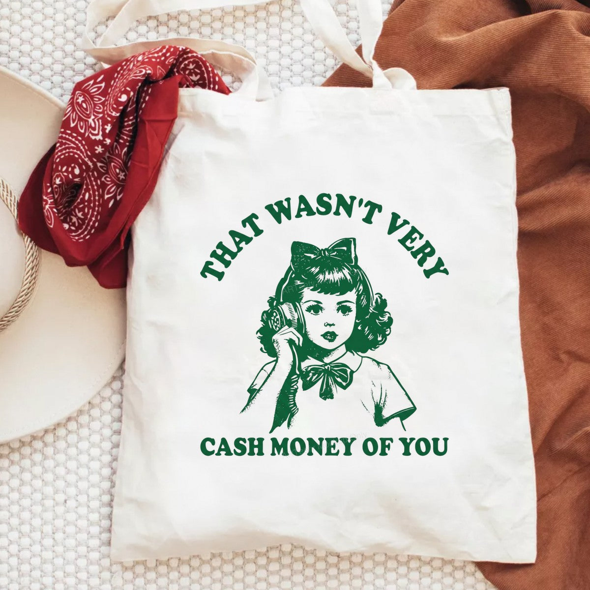 Funny Graphic Transfer “That Wasn’t Very Cash Money of You” Retro Phone Girl Design for T Shirts Hoodies and Tote Bags - 6