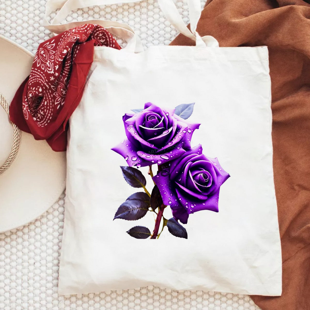 DTF Heat Transfer Purple Rose Bouquet with Water Droplets Graphic for T Shirts Hoodies and Tote Bags - 6