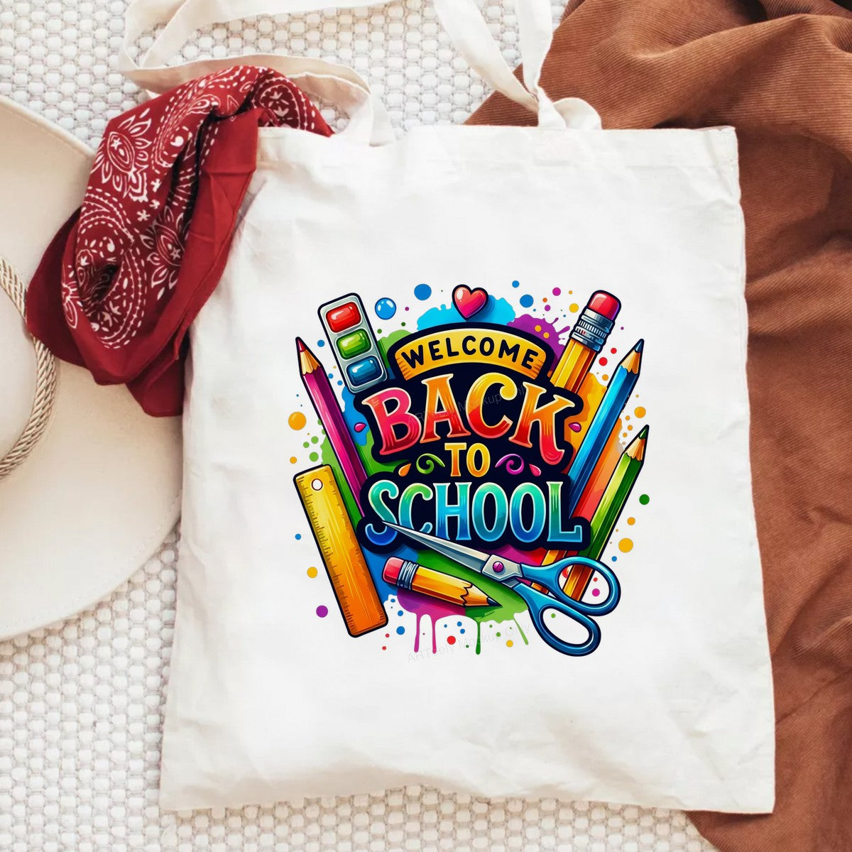 DTF Transfer Welcome Back To School Colorful Pencil and Ruler Graphic for Teacher Shirts and Classroom Apparel - 6