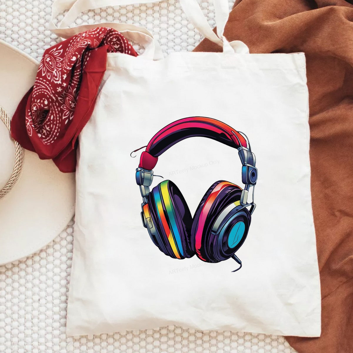 DTF Heat Transfer Neon Rainbow Headphones Graphic Design for T Shirts Hoodies and Tote Bags - 6