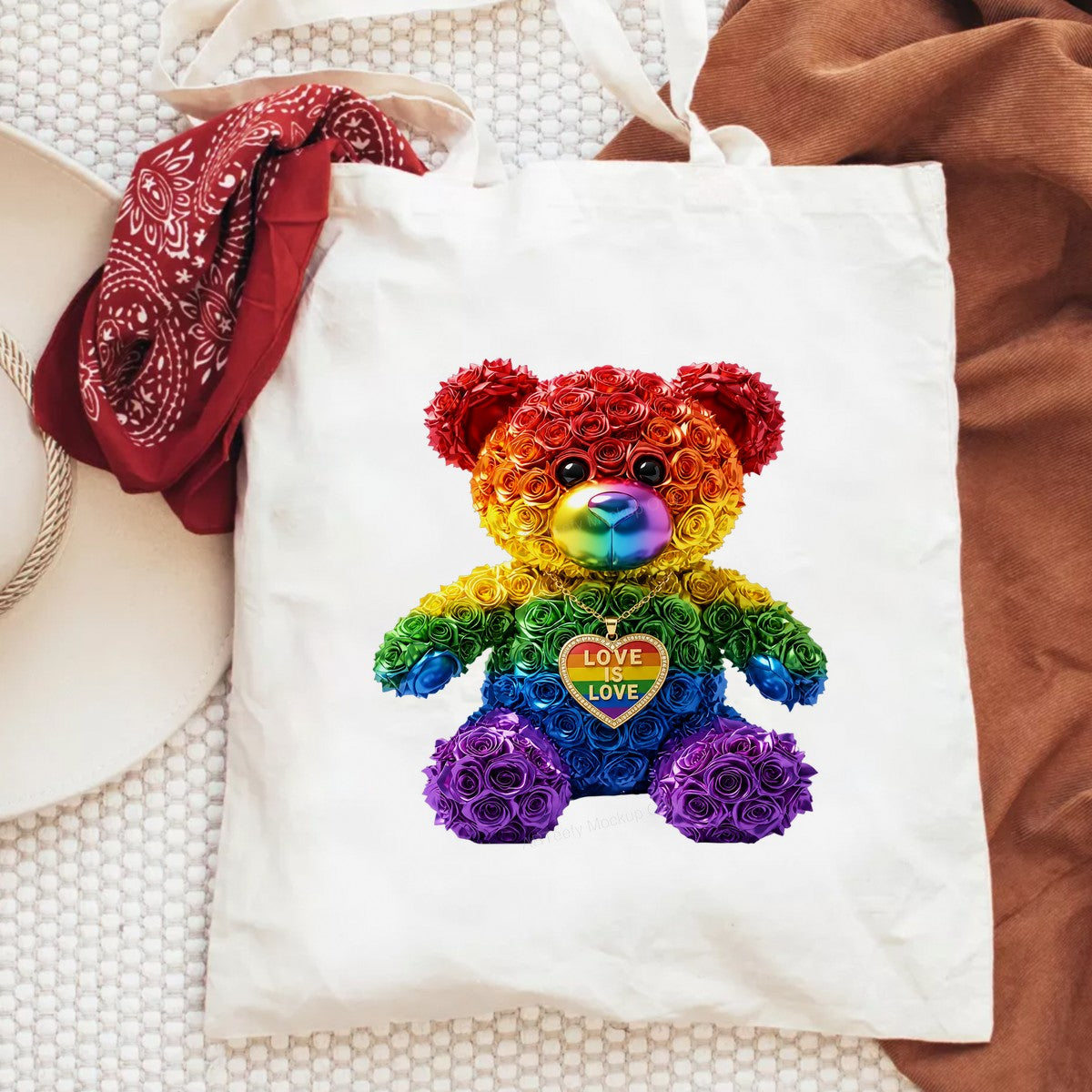 DTF Transfer Love Is Love Rainbow Rose Teddy Bear Graphic for Pride Shirts and LGBTQ Apparel - 6