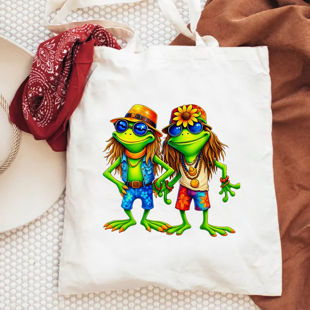 DTF Transfer Hippie Frogs with Sunglasses Tropical Graphic for T Shirts Hoodies and Summer Beachwear - 6