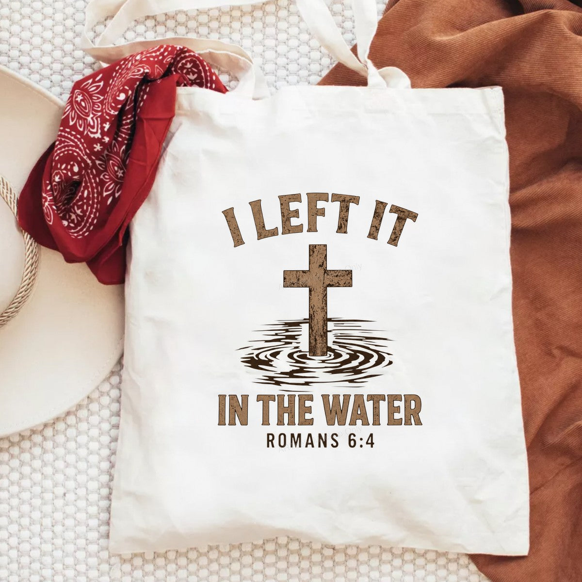 Christian Heat Transfer I Left It In The Water Romans 6:4 Cross Graphic for Baptism Shirts and Christian Apparel - 6
