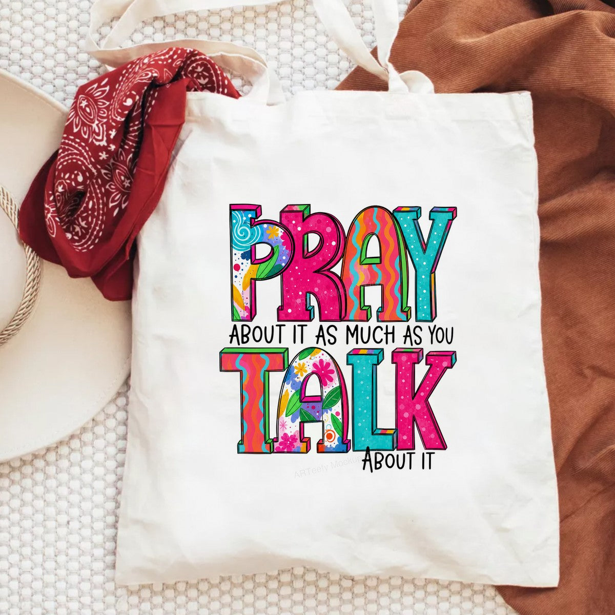 Christian Heat Transfer Pray About It As Much As You Talk About It Colorful Lettering Graphic for T Shirts Hoodies and Tote Bags - 6