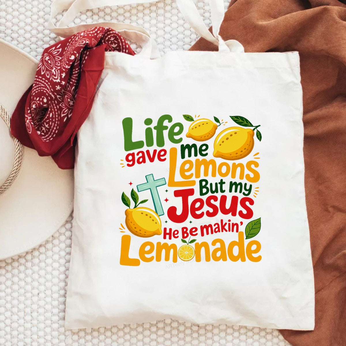 Christian Heat Transfer Life Gave Me Lemons But My Jesus Makes Lemonade Quote with Cross and Lemon Graphic for T Shirts Hoodies and Tote Bags - 6