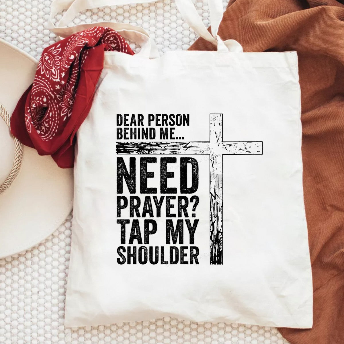 Christian Heat Transfer Need Prayer Tap My Shoulder Quote with Distressed Cross Graphic for T Shirts Hoodies and Tote Bags - 6