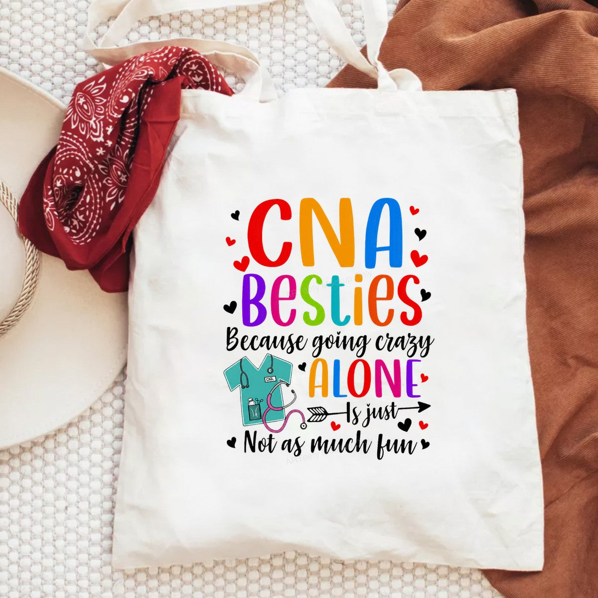 DTF Transfer CNA Besties Going Crazy Alone Quote with Scrubs and Stethoscope Graphic for T Shirts Hoodies and Nurse Gifts - 6