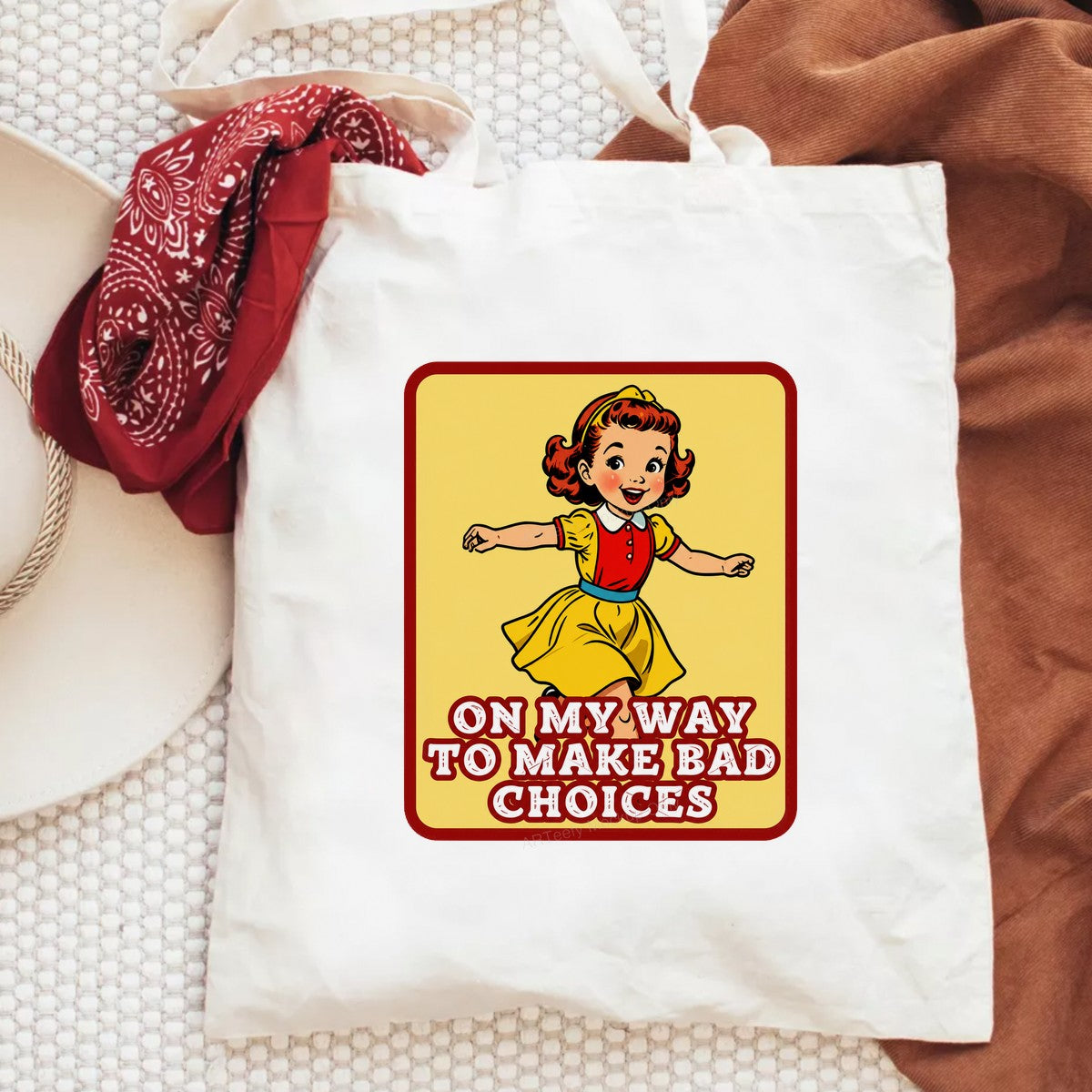 Funny Graphic Transfer On My Way To Make Bad Choices Retro Cartoon Girl Design for T Shirts Hoodies and Tote Bags - 6