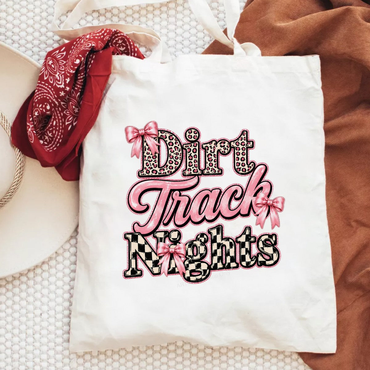 DTF Heat Transfer Dirt Track Nights Leopard and Checkered Bow Graphic for T Shirts Hoodies and Racing Apparel - 6