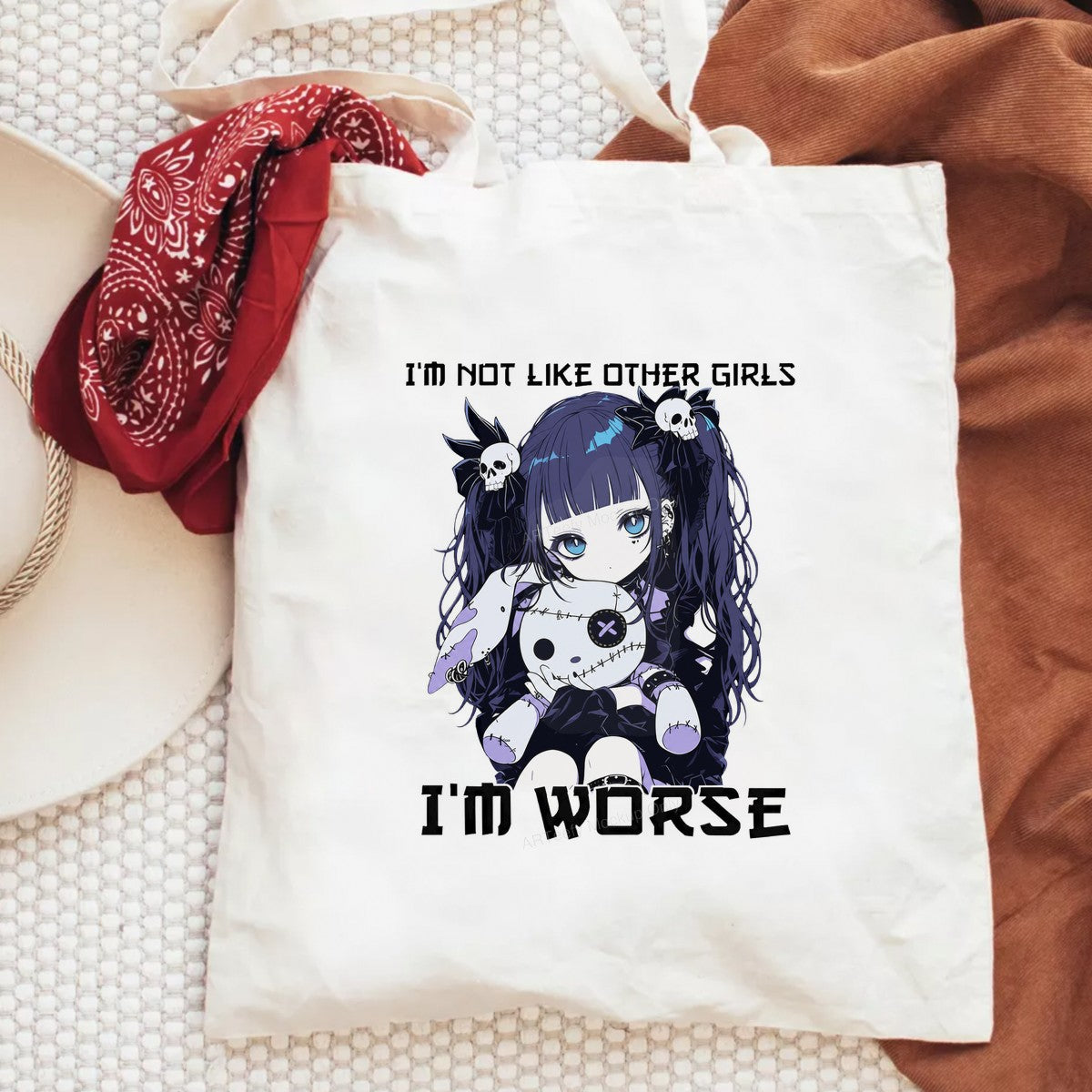 DTF Heat Transfer I’m Not Like Other I’m Worse Gothic Anime Girl with Skull Bows Graphic for T Shirts Hoodies and Tote Bags - 6