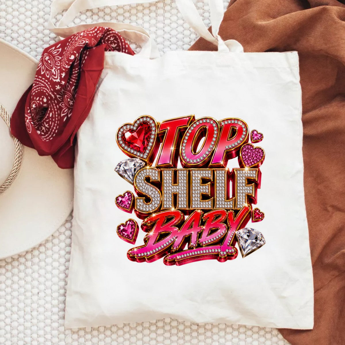 DTF Transfer Top Shelf Baby Quote with Diamonds and Hearts Graphic for T Shirts Hoodies and Tote Bags - 6