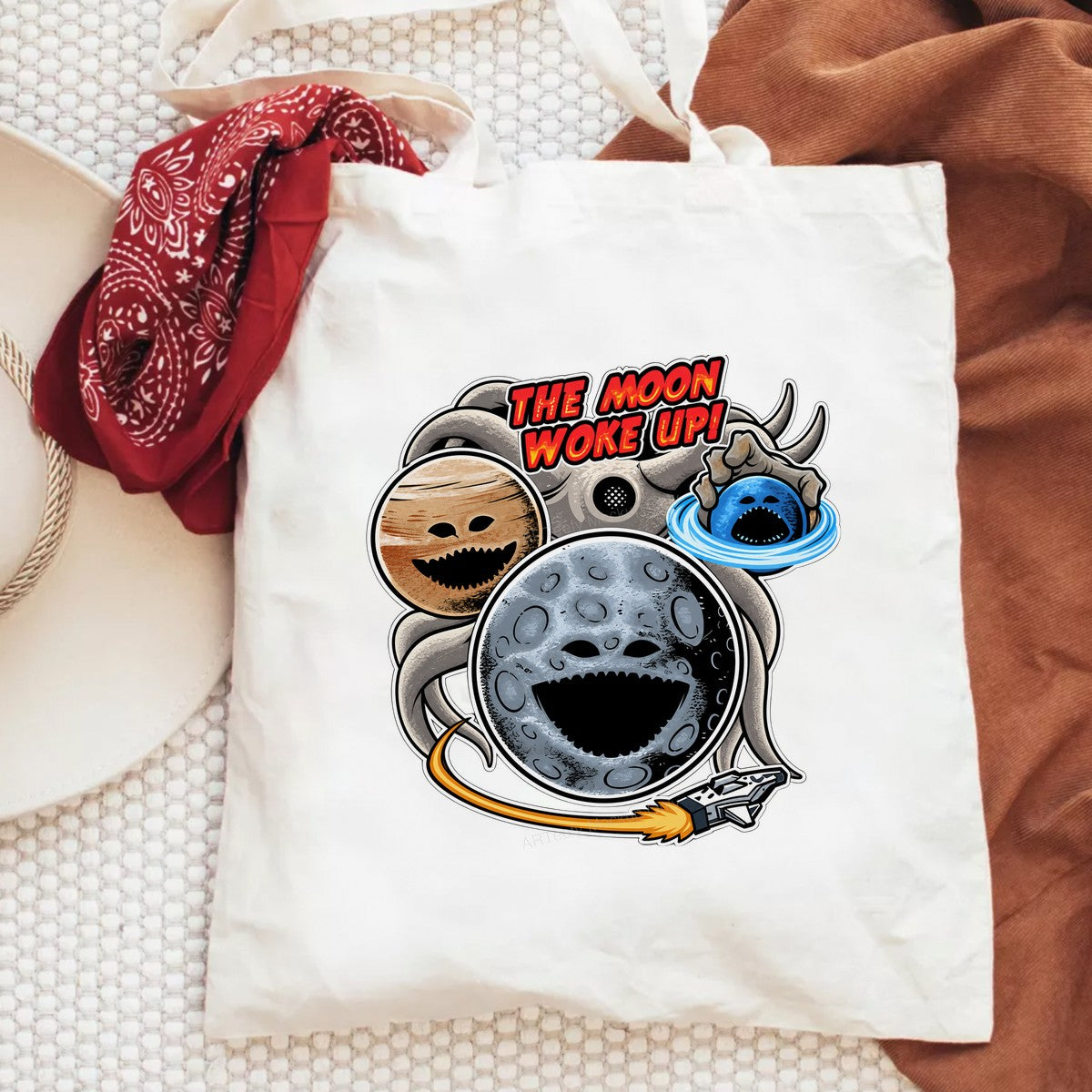 Funny Graphic Transfer The Moon Woke Up Cartoon Planets and Spaceship Design for T Shirts Hoodies and Tote Bags - 6