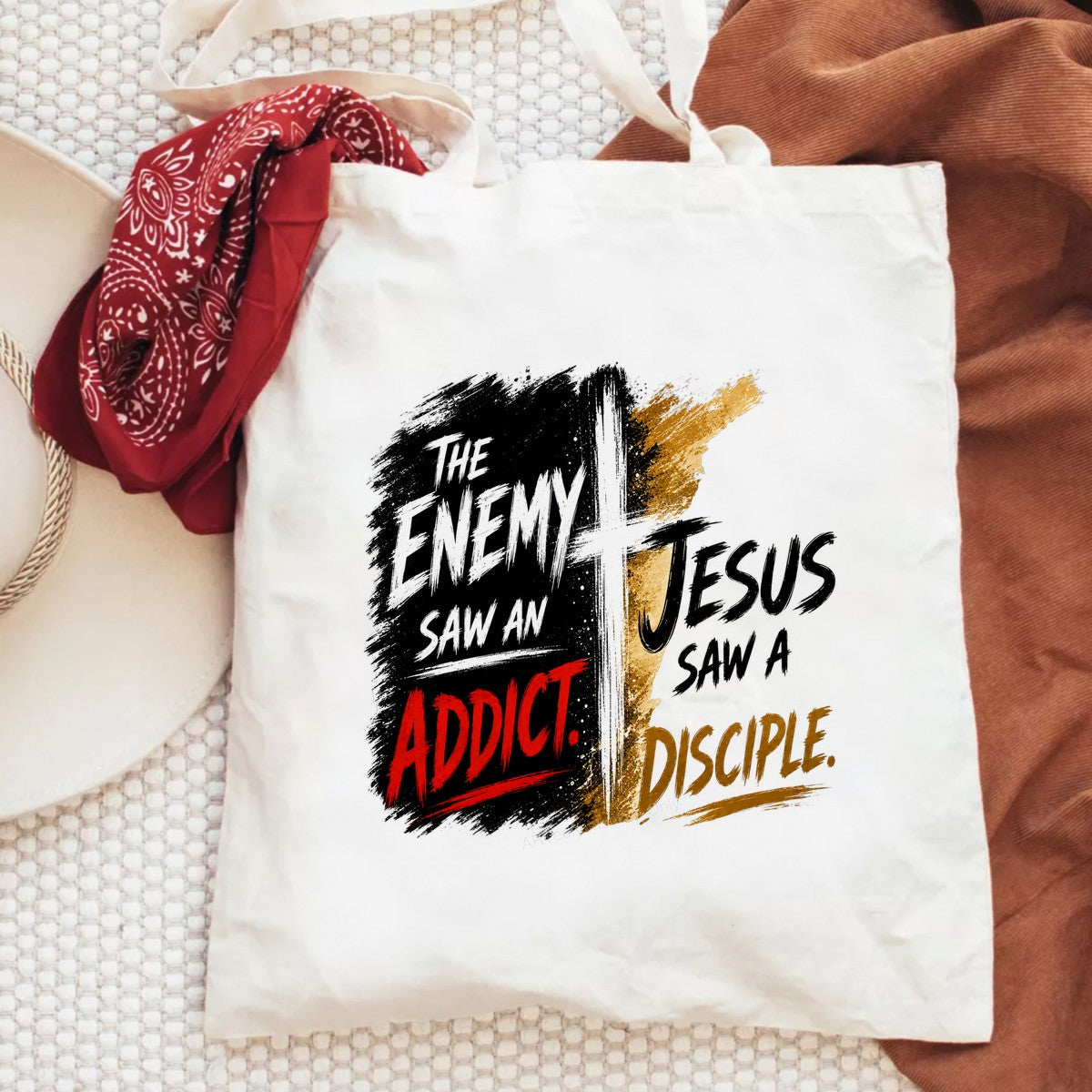 Christian Heat Transfer The Enemy Saw An Addict Jesus Saw A Disciple Cross Graphic for T Shirts Hoodies and Tote Bags - 6