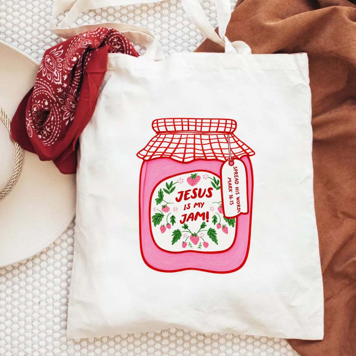 Christian Heat Transfer Jesus Is My Jam Strawberry Jar Graphic for T Shirts Hoodies and Tote Bags - 6