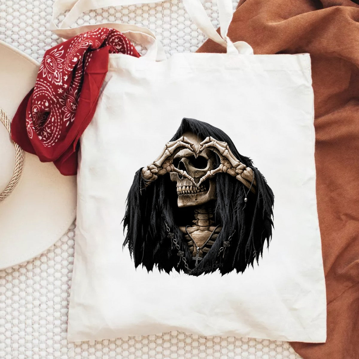 DTF Transfer Grim Reaper Skeleton Heart Hands Gothic Cloak Graphic for T Shirts Hoodies and Halloween Shirts - 6
