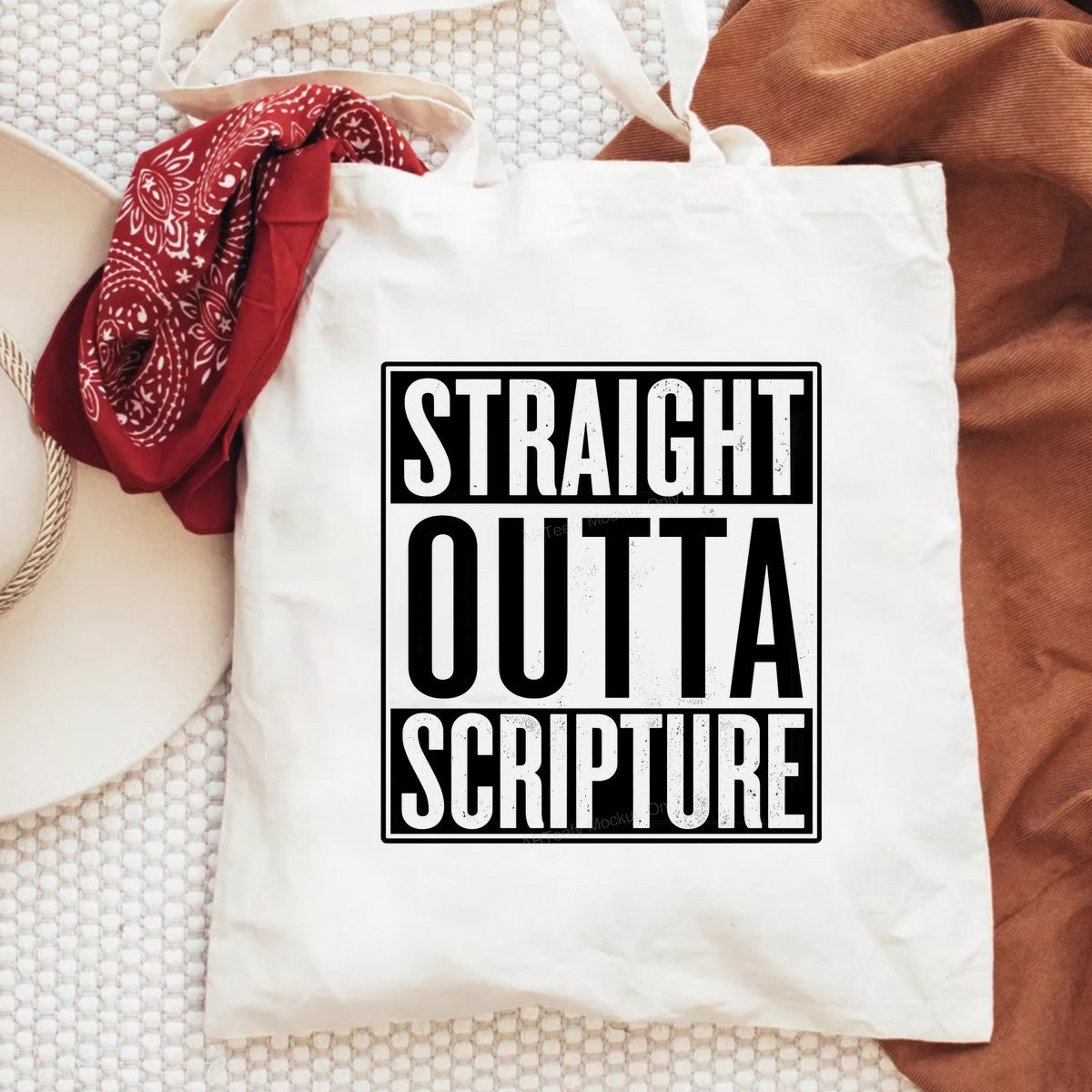 Christian Heat Transfer Straight Outta Scripture Bold Black and White Graphic for T Shirts Hoodies and Tote Bags - 6