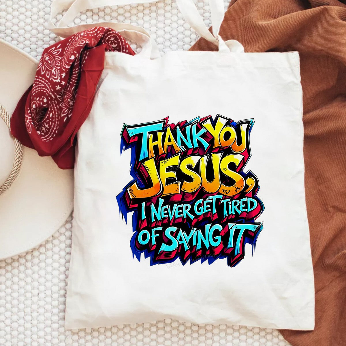 Christian Heat Transfer Thank You Jesus I Never Get Tired of Saying It Neon Graffiti Graphic for T Shirts Hoodies and Tote Bags - 6