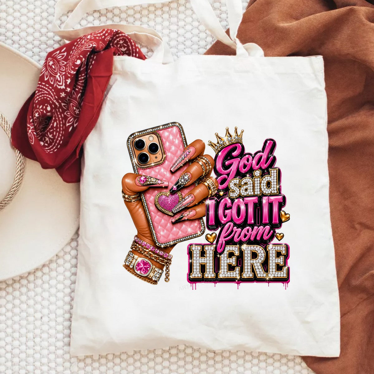 DTF Heat Transfer God Said I Got It From Here Bling Phone and Nail Art Graphic for T Shirts Hoodies and Tote Bags - 6