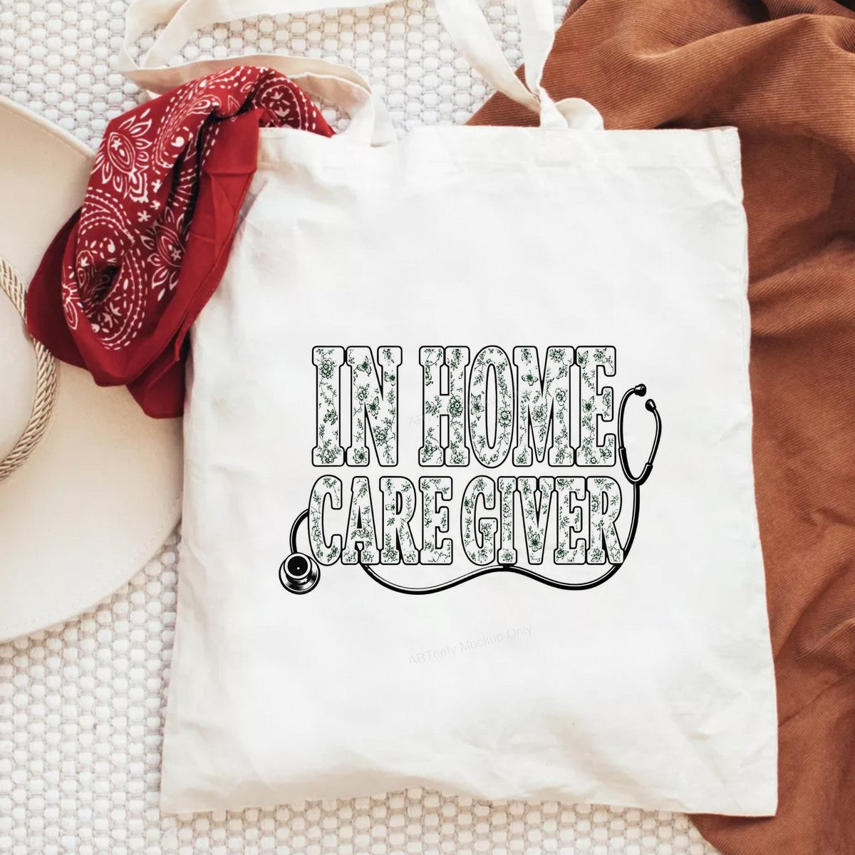 DTF Transfer In Home Caregiver Floral Lettering with Stethoscope Graphic for T Shirts Hoodies and Gifts - 6
