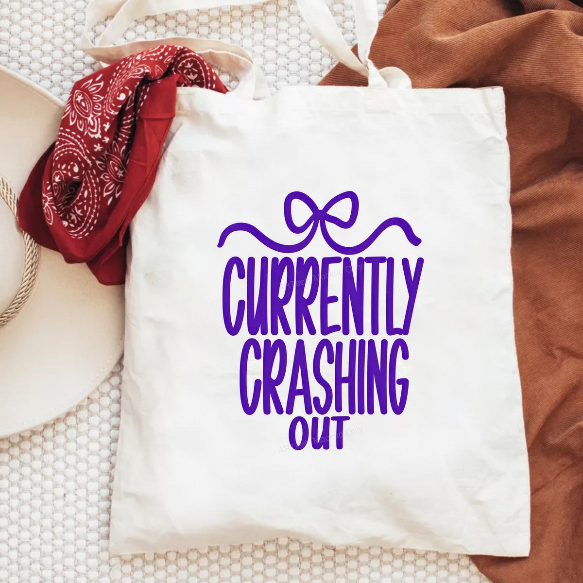 Funny Graphic Transfer “Currently Crashing Out” Bow Lettering Design for T Shirts Hoodies and Pajamas - 6