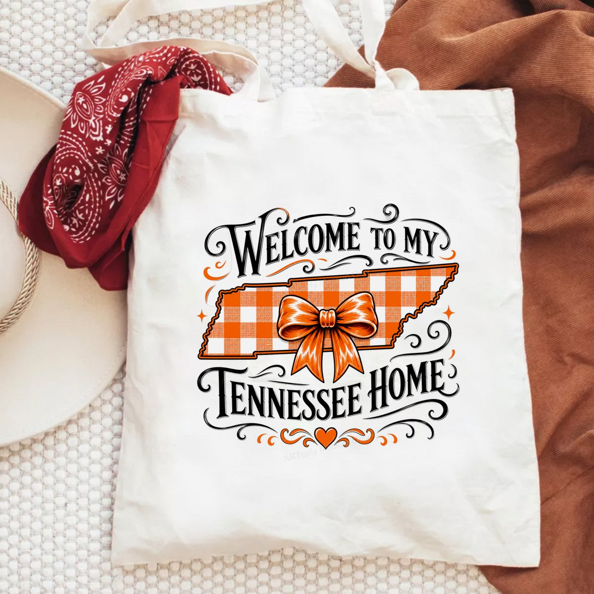 DTF Heat Transfer Welcome To My Tennessee Home Plaid State with Bow Graphic for T Shirts Hoodies and Tote Bags - 6